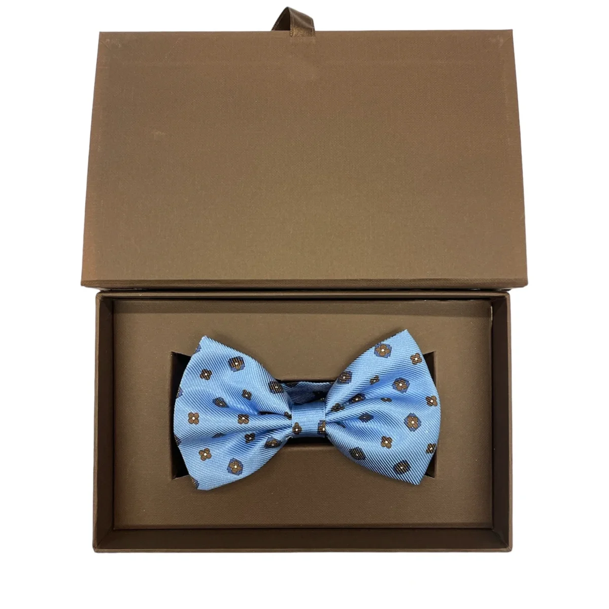 Papillon Sartoriale seta celeste con fiori grande marroni - immagine 3