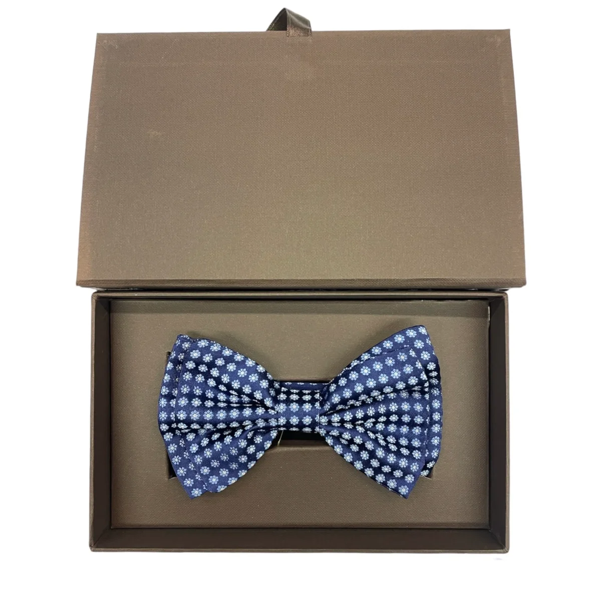 Papillon Sartoriale seta blu fiorellini celesti - immagine 3