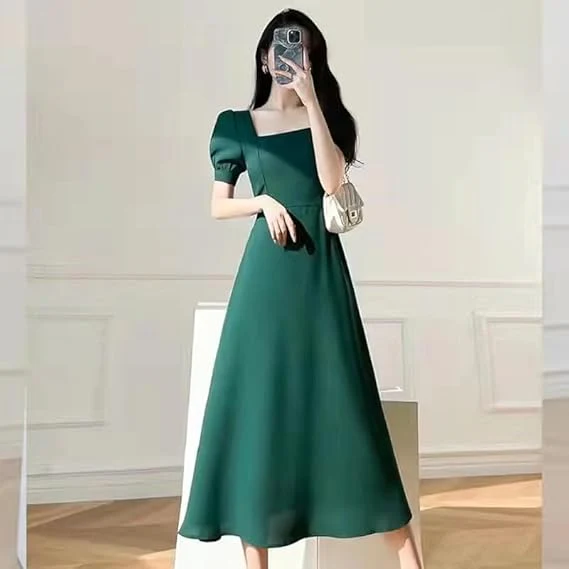Alinea | Abito Midi Verde Da Donna Svasato Con Maniche Corte - immagine 2