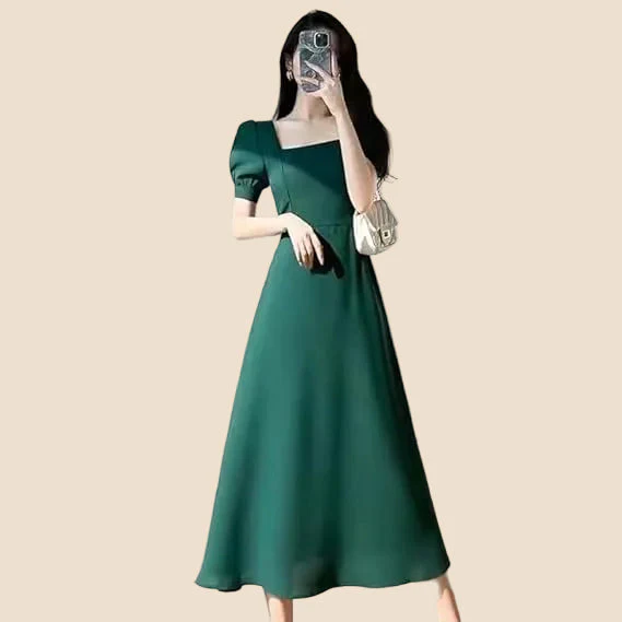 Alinea | Abito Midi Verde Da Donna Svasato Con Maniche Corte - immagine 3