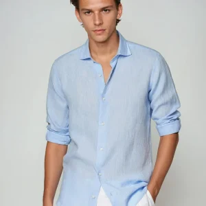 Breez | Uomo Camicia Lino Azzurra Casual