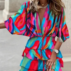 Nivara | Abito Cerimonia Scollo a V Motivo Vivace