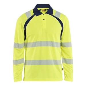 BLAKLADER 35981013 UV Protected Long Sleeved Polo Shirt Hi Vis Hi Vis Reflective Long Sleeve Work Polo MEN - 100% Polyester