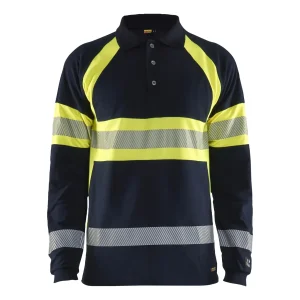 BLAKLADER 34381741 Multinorm Long sleeved Polo Hi Vis Reflective Long Sleeve Work Polo MEN - Flame Retardant